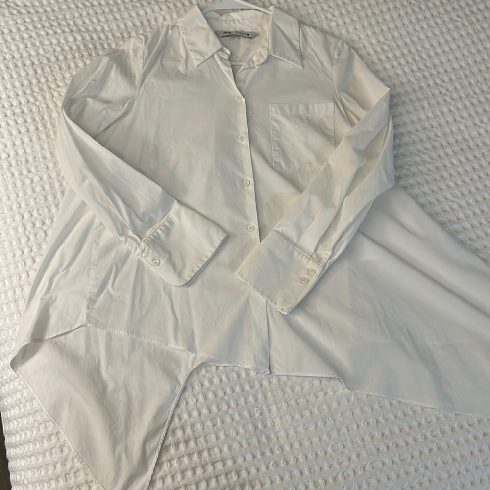 Zara white asymmetrical button up